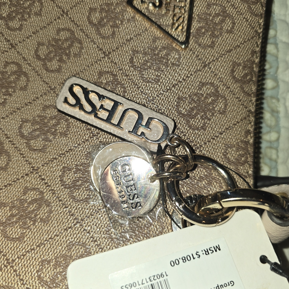 Guess Tan Shoulder Bag with Gold Accents